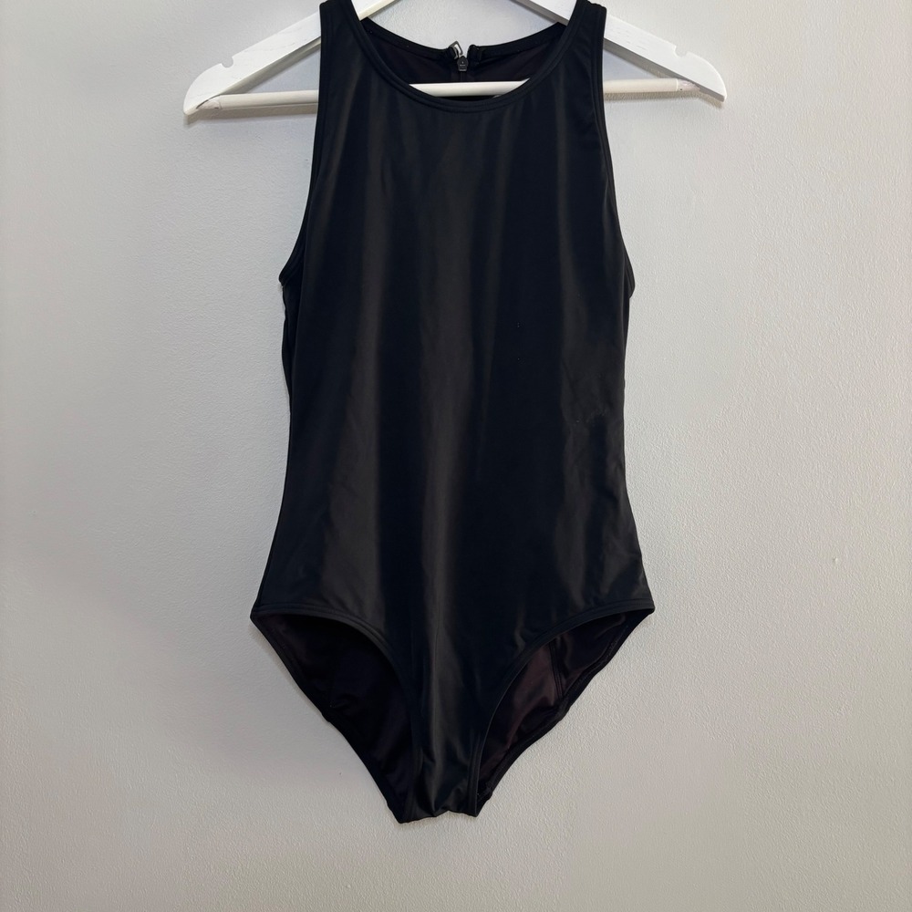 Carmen Marc Valvo One Piece Swimsuit High Neck Black Women 6 Cut Out Back Chic